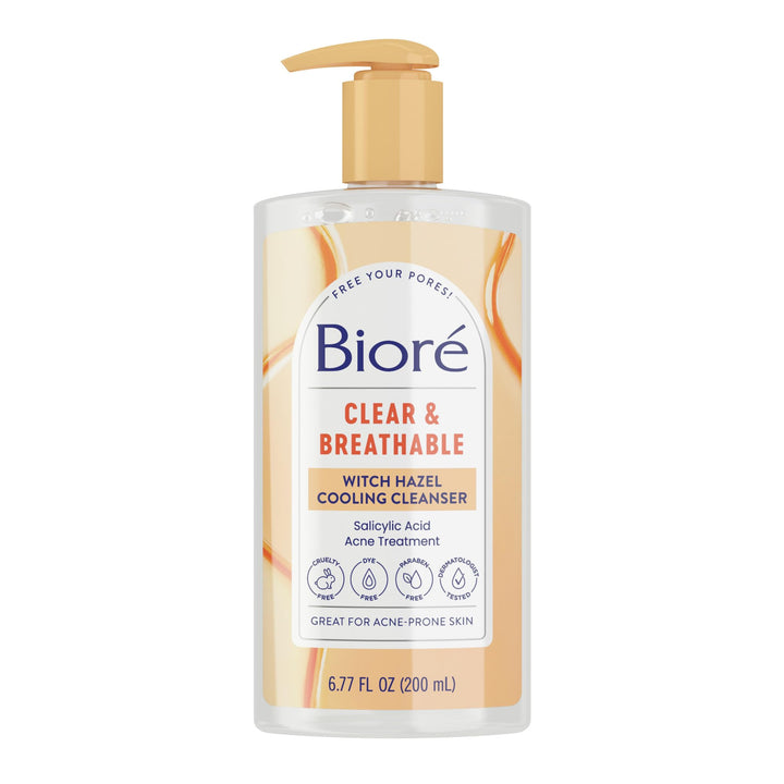 Biore Clear & Breathable Cooling Cleanser with Witch Hazel, Acne Treatment for Face, Face Scrub for Oily Skin, Salicylic Acid Cleanser, 6.77 Oz