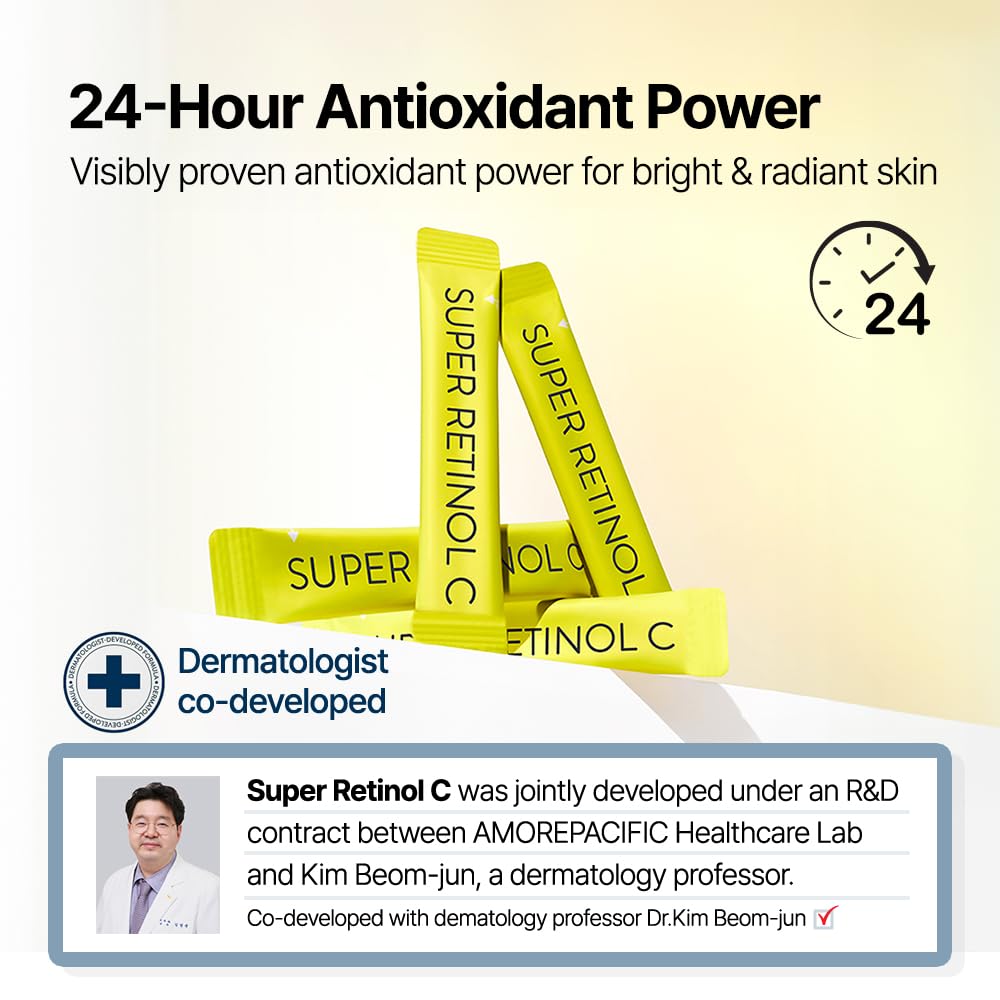 VITALBEAUTIE Super RetinolC (Powder, Skincare Supplement) - Retinol, Vitamin A, C, D, E, Pantothenic Acid, Zinc, L-Cysteine for Skin Radiance and Tone Vegan Authorized AMOREPACIFIC - 30 Packets