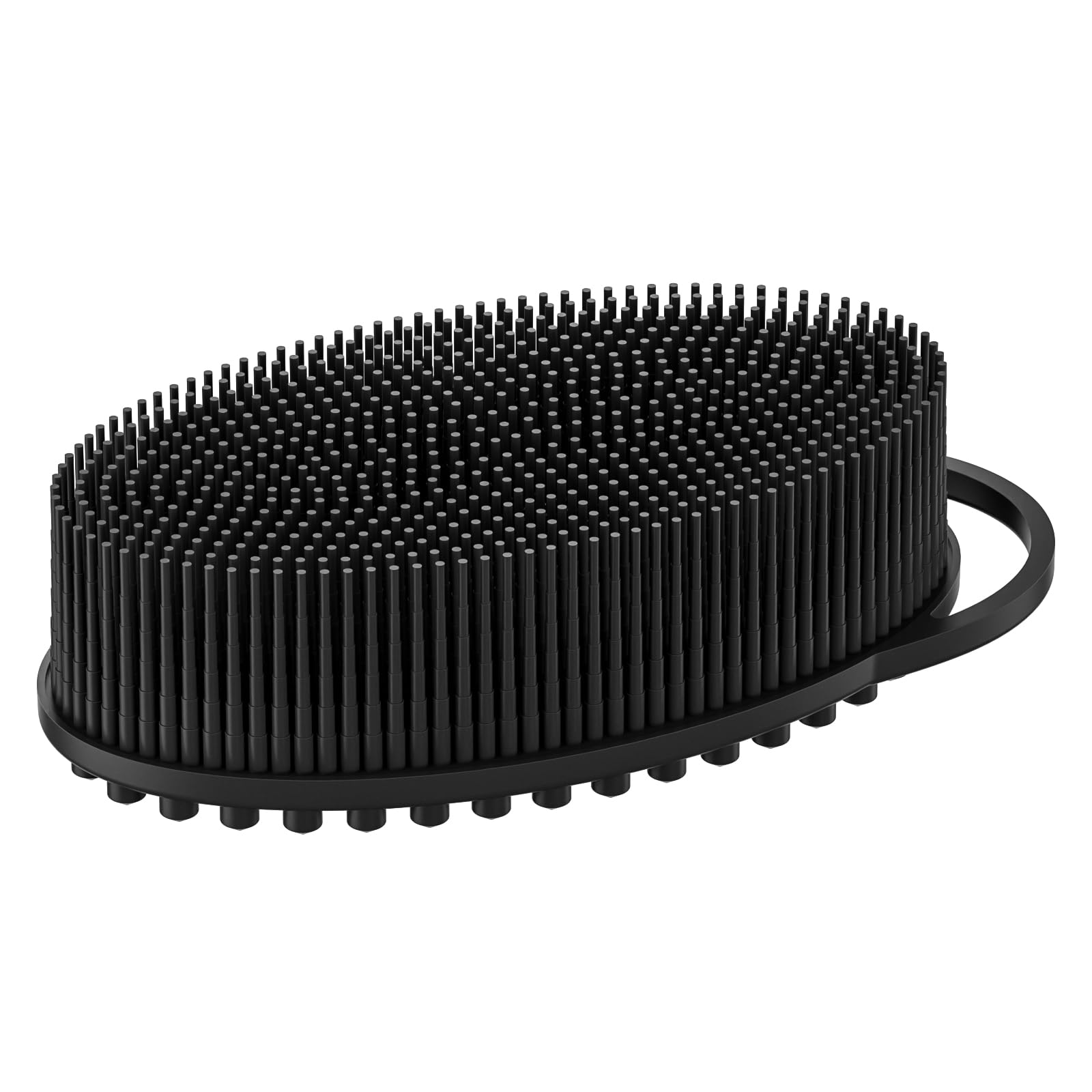 Metene Silicone Exfoliating Body Scrubber with Loop, Body Scrubber for Men and Women, Silicone Loofah for Shower, Soft Silicone Body Scrubber for Shower and Bath Skincare Routine (Black)