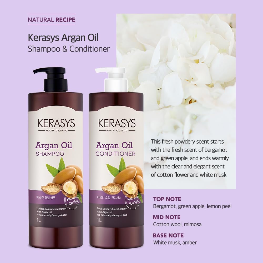 Kerasys Argan Oil Real Nature for Extremely Damaged Hair 33.8 fl oz / 1L (Conditioner, 1-Pack)