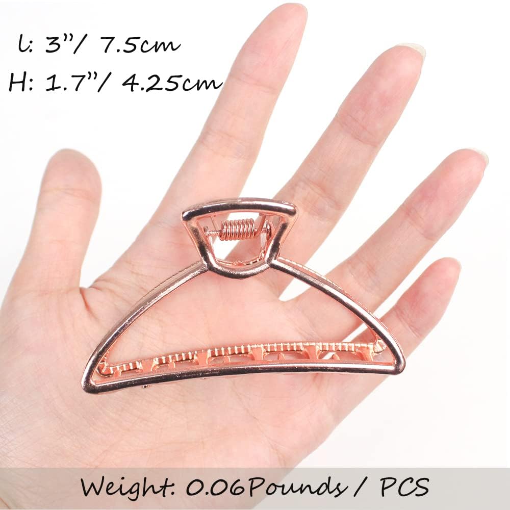 VinBee 3 PACK Large Metal Hair Claw Clips Hair Catch Barrette Jaw Clamp for Women Half Bun Hairpins for Thick Hair (Silver + Gold + Rose Gold)