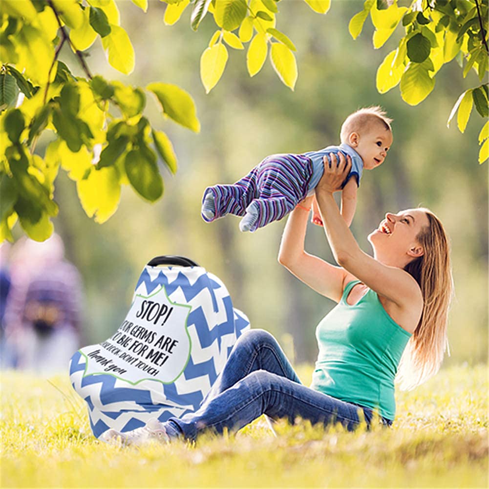 Metplus Stretchy Infant Car Seat Canopy, Metplus Baby Carseat Cover, Soft Nursing Breastfeeding Cover, Multi Use Newborn Carrier/Stroller/Shopping Cart, Boy Girl Shower Gift - No Touch Sign