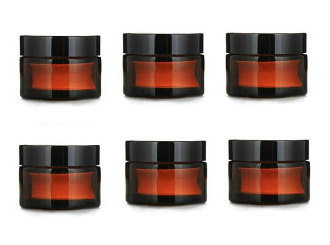Ericotry 10Ml: 6Pcs 10Ml Amber Glass Jar Empty Refillable Cosmetic Face Cream Lip Balm Storage Jars Bottle Container Pot with Liners and Screw Black Lid for Make Up Essential Oils Lotion