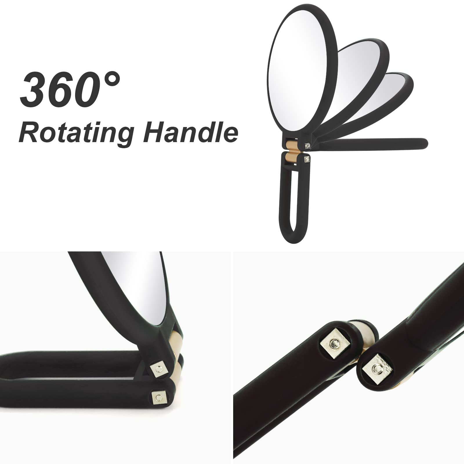 Martvex 1x 30x Magnifying Travel Mirror, Hand Mirror with Handle - Double Side Hand Held Mirror with 1x30x Magnification & Foldable Handle, Portable Travel Makeup Hand Mirror for Women (Black)