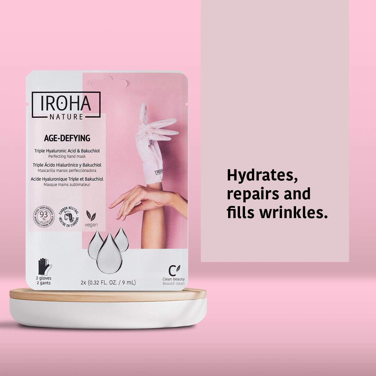 IROHA NATURE, Anti-Aging Hand Mask with Hyaluronic Acid and Bakuchiol - Pack of 4 Pairs