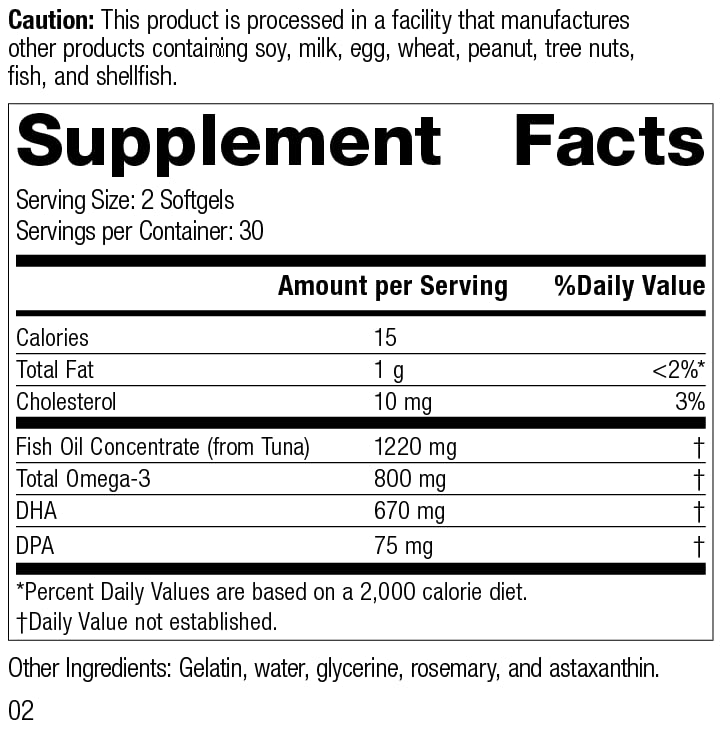 Standard Process Inc. Olprima DHA - Whole Food Cognitive Health, Brain Health and Heart Health, Astaxanthin, DPA and DHA with Omega 3 Tuna Fish Oil and Rosemary - Gluten Free - 60 Softgels