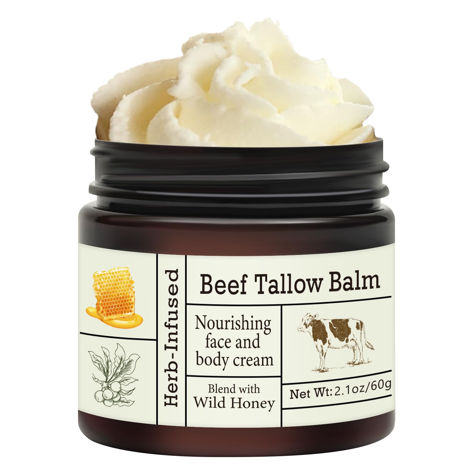 URQT Beef Tallow for Skin - Organic Grass-Fed Whipped Beef Tallow and Honey Balm - Deeply Moisturizing for Face & Body - Natural Skin Care for Soft, Supple Skin