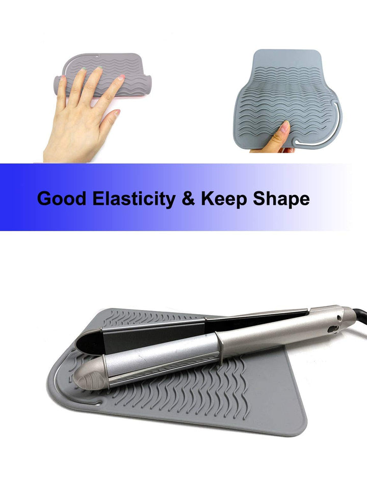 Curling Iron Holder, Heat Resistant Silicone Mat, Portable, Fast Chilling, Food Grade Material for Curling Iron, Hair Straightener, Curling Wand Storage, Grey