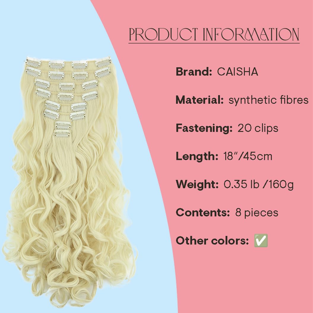 24 (60cm) white blonde #88 CES8-1 : PRETTYSHOP XXL Set 8 pcs 24 Clip In Hair Extensions Full Head Hairpiece Wavy Curled Or Straight Heat-Resisting Div. Colors (light bleach blonde curled #88 CES8-1)