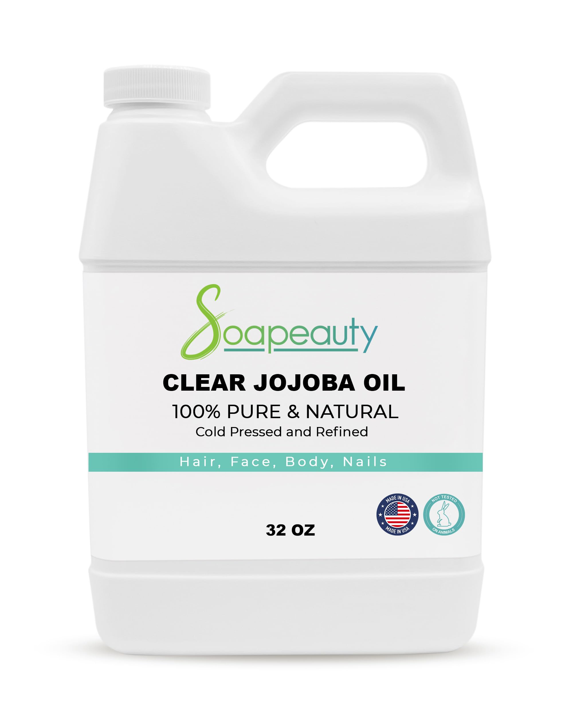 Soapeauty Clear Jojoba Oil | 100% Pure & Natural | Refined, Cold Pressed, Hexane Free | Moisturizing Oil for Skin, Face, Hair & Nails | 32 fl oz