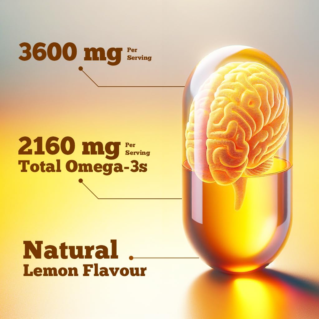 Vitamatic Triple Strength Omega 3 Fish Oil 3600mg Per Serving, 2160mg Omega 3 Fatty Acids, 1296mg EPA + 864mg DHA, Burpless Lemon Flavor, 180 Softgels