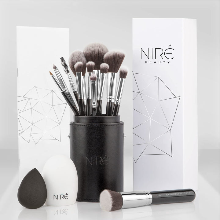 NirÃƒ© Beauty 15piece Award Winning Professional Makeup Brush Set: Makeup Brushes with Case, Beauty Blender, Brush Cleaner, Guide, Gift Box