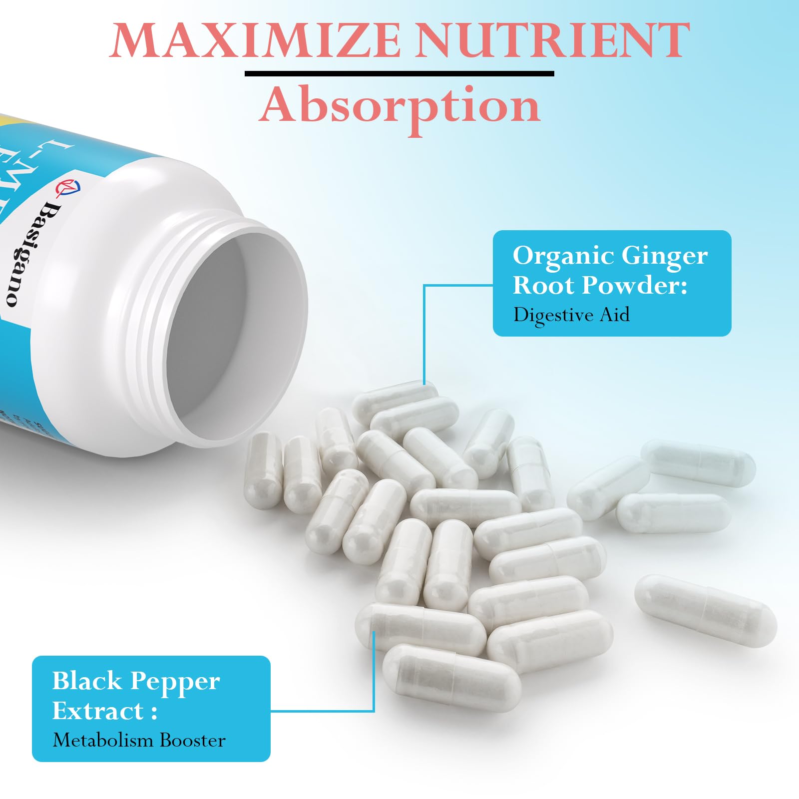 Basigano 15mg L Methylfolate (5-MTHF)- Active Folic Acid-Enriched with Vitamins B6 and B12-60 Vegetarian Capsules - Non-GMO, Gluten-Free