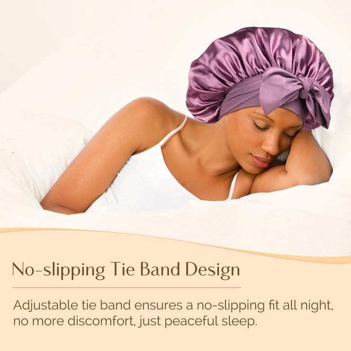 YANIBEST Silk Bonnet for Sleeping Women, Satin Hair Bonnet with Tie Band, Night Sleep Cap Wrap for All Hair Types Purple