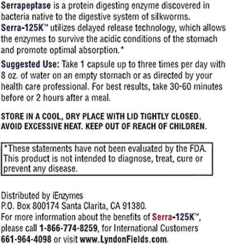 Serra-125k Extra Strength Serrapeptase 125,000 SPU, 90 Vegan Capsules, Delayed Release, Systemic Enzymes, Supports Healthy Sinuses and a Healthy Immune System, Non-GMO and All-Natural