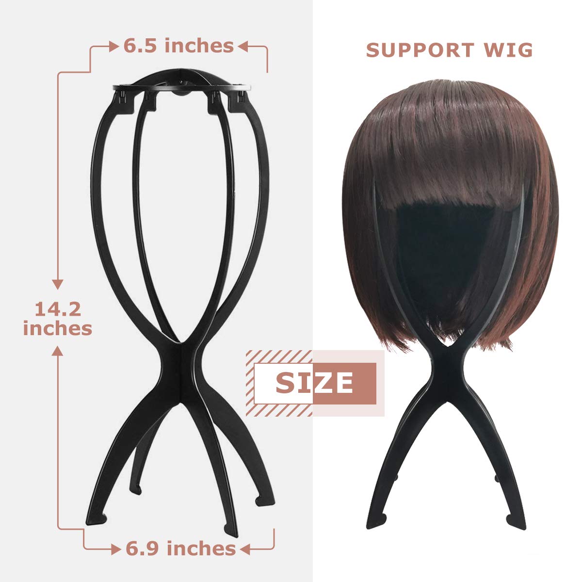 Dreamlover 3 Pack Tall Wig Stands for All Wigs, 14.2 Inches Portable Collapsible Wig Dryer, Durable Wig Display Tool, Travel Wig Stands (Black)