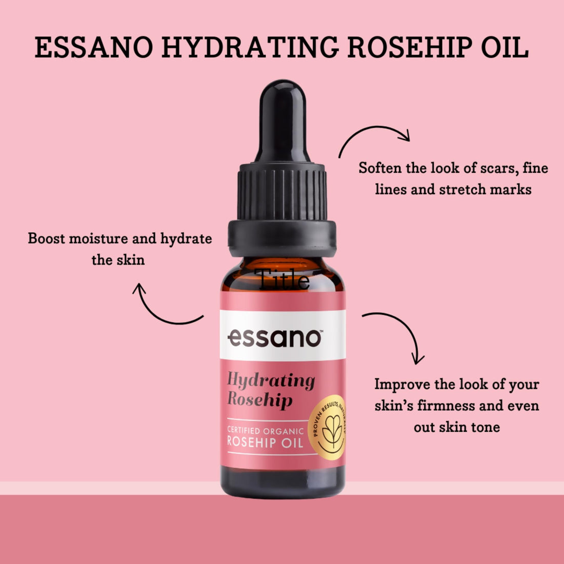 Essano Rosehip Oil for Face Organic Cold Pressed, Skin Care & Body Care with Vitamin E, Polyphenols, Natural Facial & Body Oil to Support Appearance of Fine Lines & Wrinkles, Cruelty Free, 20ml