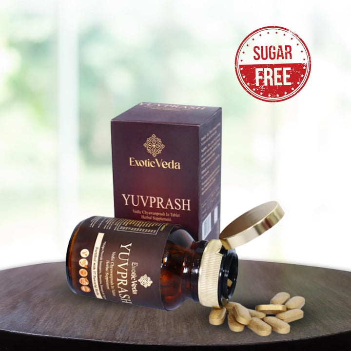 Exotic Veda Chyawanprash Tablets, YuvPrash Vedic Chyawanprash Sugar Free for Women and Men, Daily Multivitamins: 60 Tablets