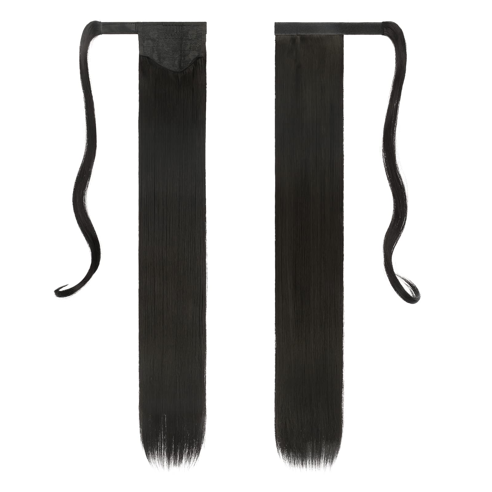 FESHFEN Straight Long Ponytail Extensions 28 Inch Wrap Around Synthetic Hair Piece Pony Tail Hair Extensions Hairpieces for Women Girls
