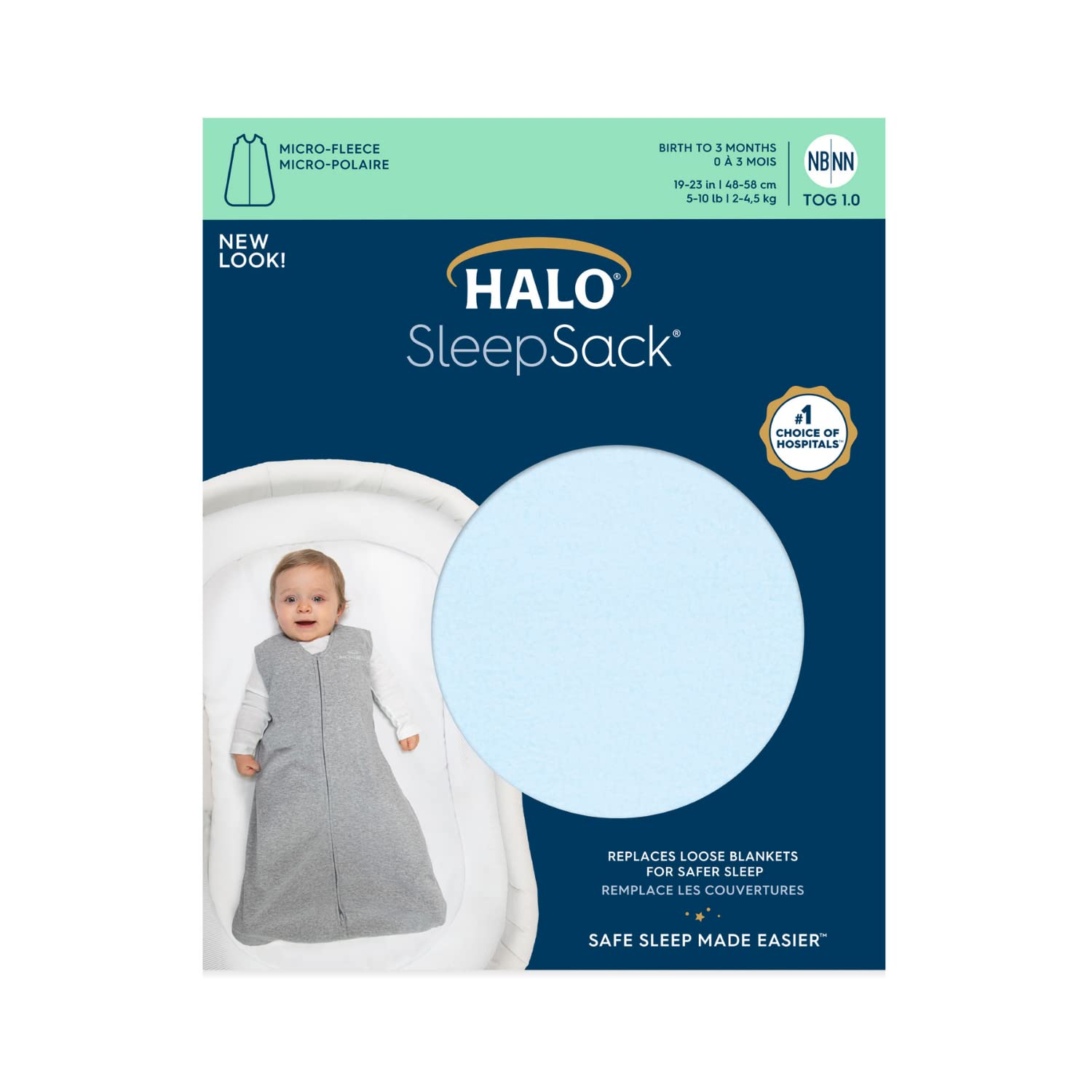 HALO Sleepsack Micro-Fleece Wearable Blanket, TOG 1.0, Baby Blue, Medium