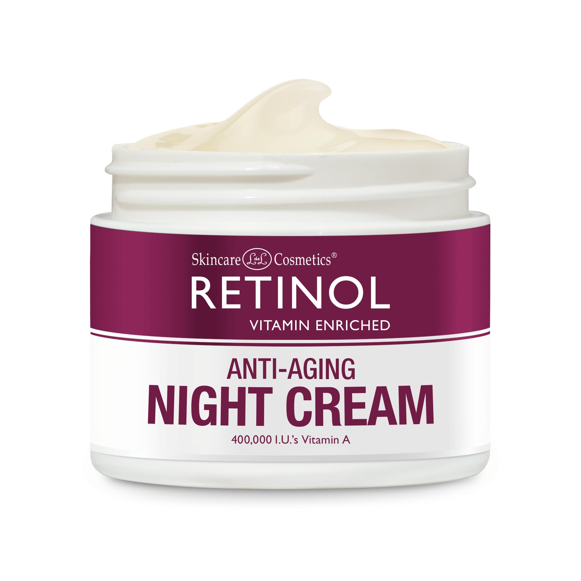 Retinol Skincare LdeL Cosmetics Night Cream Vitamins A + C + E Works While You Sleep to Reduce Fine Lines And Other Signs of Aging 1.7 Oz.