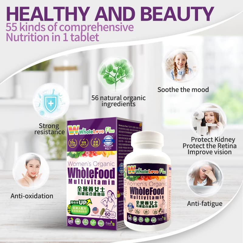 NOTO WholeLove Plus Women's Organic Whole Food Multivitamin, 60 Tables Health Supplements for Immune Support, Vitamin Vegan
