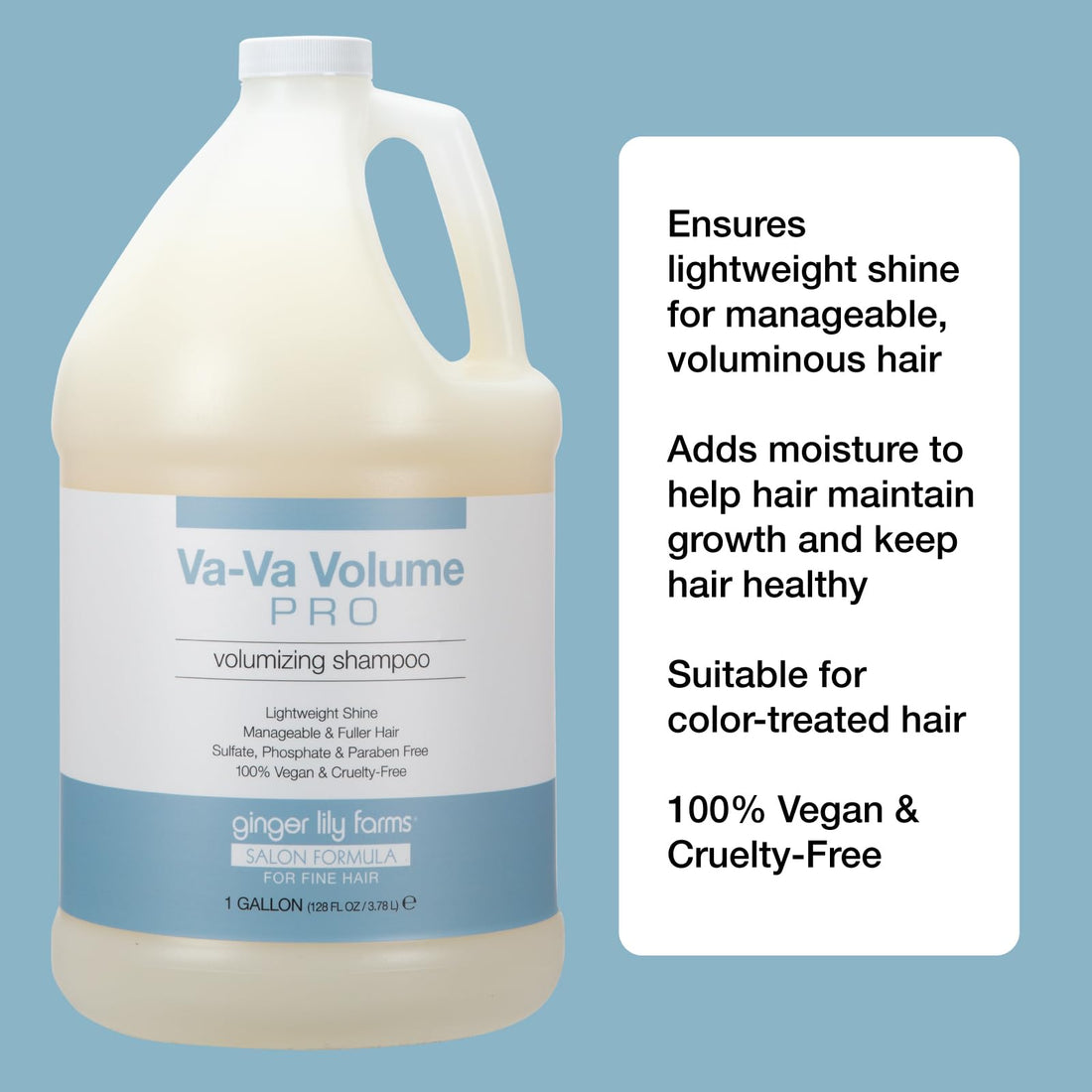 Ginger Lily Farms Salon Formula Va-Va Volume Pro Volumizing Shampoo for Fine Hair, 100% Vegan & Cruelty-Free, 1 Gallon (128 fl oz) Refill