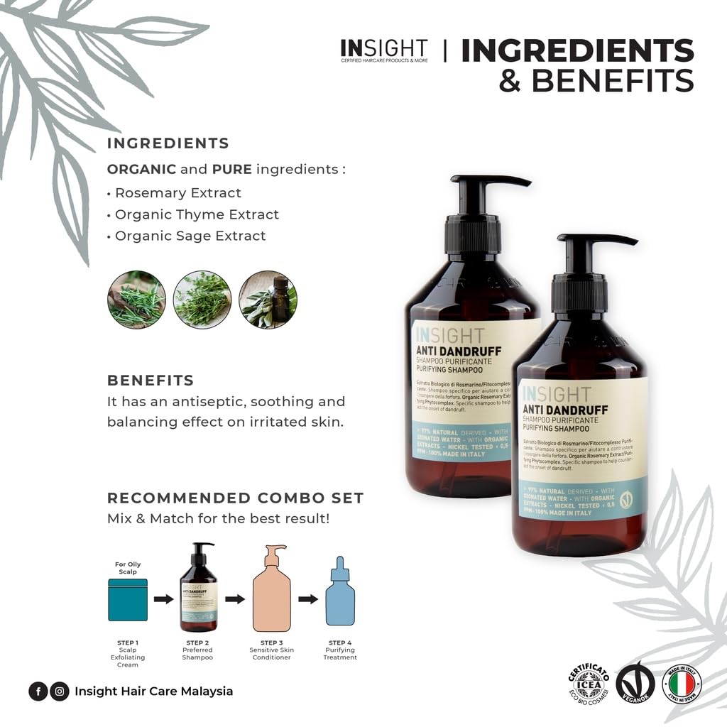 INSIGHT Anti-Dandruff Purifying Shampoo with Organic Rosemary Extract,Vegan, 13.5 fl oz