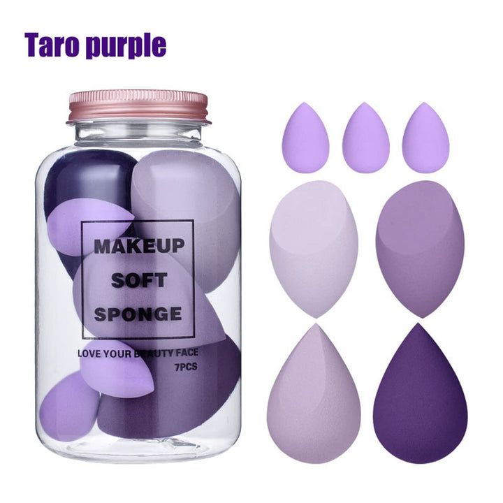 Beauty Makeup Sponge 7pcs Puff Teardrop Blender Foundation Sponge Set With jar Gift Flawless Bottle Design Drift bottle macaron makeup egg Multi-colored, Purple