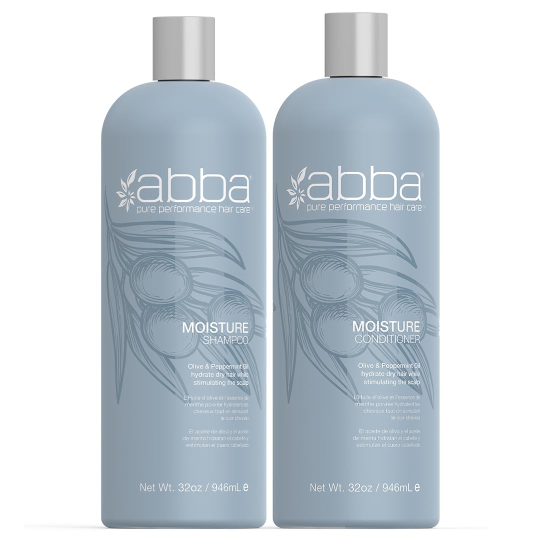 ABBA - Pure Moisture Shampoo & Conditioner Hydrating & Nourishing Value Duo Set – Olive Butter & Peppermint Oil, 32 fl oz Each