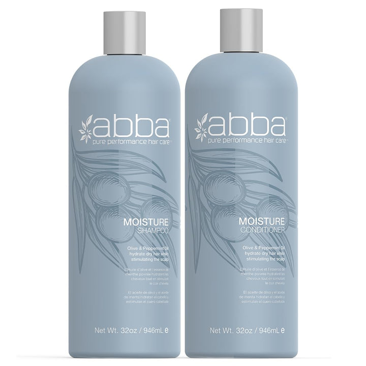 ABBA - Pure Moisture Shampoo & Conditioner Hydrating & Nourishing Value Duo Set – Olive Butter & Peppermint Oil, 32 fl oz Each
