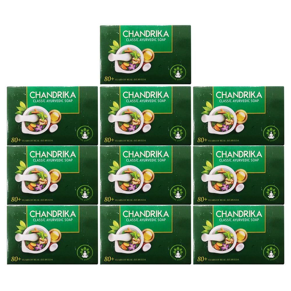Chandrika Bath and Body Ayurvedic Oval Bar Soap (Pack of 10) (75gm / 2.64 oz)