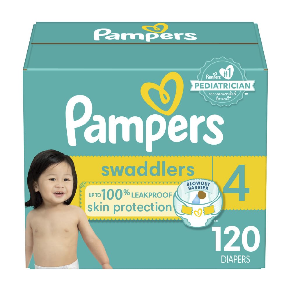 Pampers Baby Diapers - Swaddlers - Size 4, 120 Count, Ultra Absorbent Disposable Infant Diaper