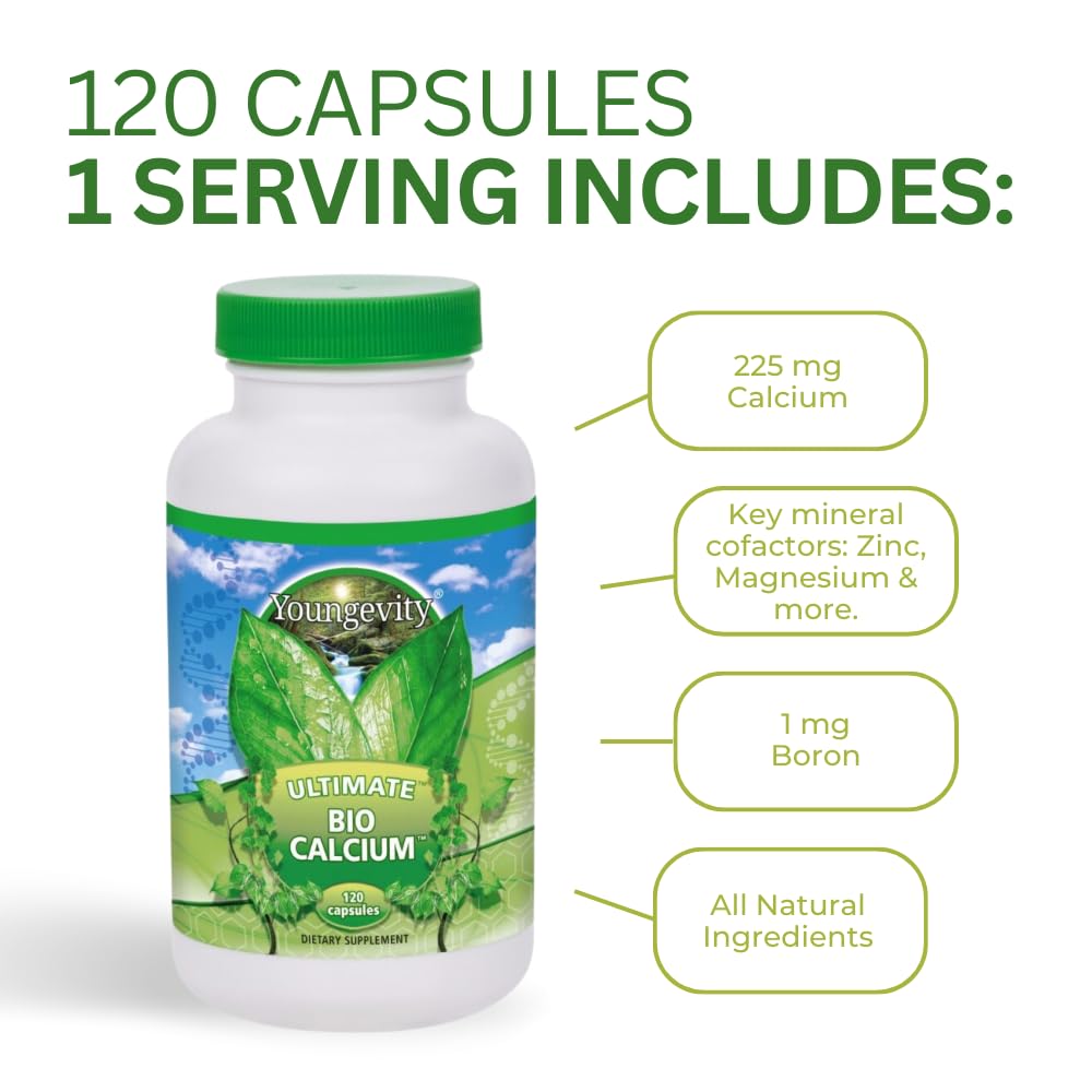 Youngevity Bio Calcium™ - Bioavailable Chelated Calcium + Magnesium, Zinc, Copper, Potassium, Boron - Absorbable Bone Support Supplement - (120 Capsules)