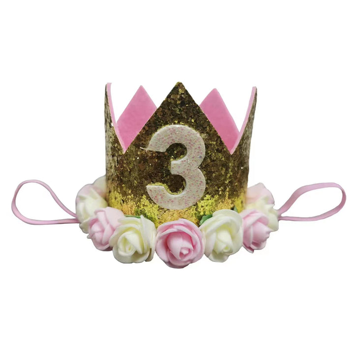 Golden Swallow Birthday Crown Baby Girl Flower Tiara Headband Party Hat Hairband