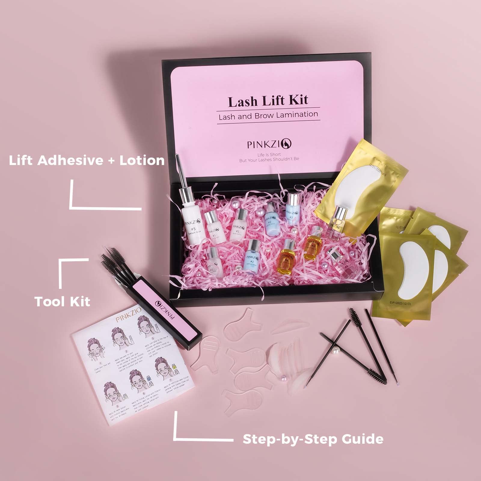Pinkzio 15 in 1 Premium Eyelash Perm Kit Full Lift Kit for Professional Eyelash Lash Extensions and Lash Curling Suitable for Salon