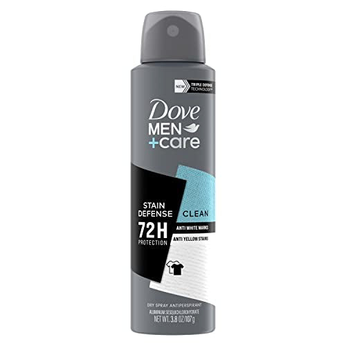 Dove Men+Care Antiperspirant Deodorant Stain Defense Clean Dry Spray For Men Anti-White Marks & Yellow Stains, 72-hour Sweat and Odor Protection with Triple Defense Technology 3.8 oz