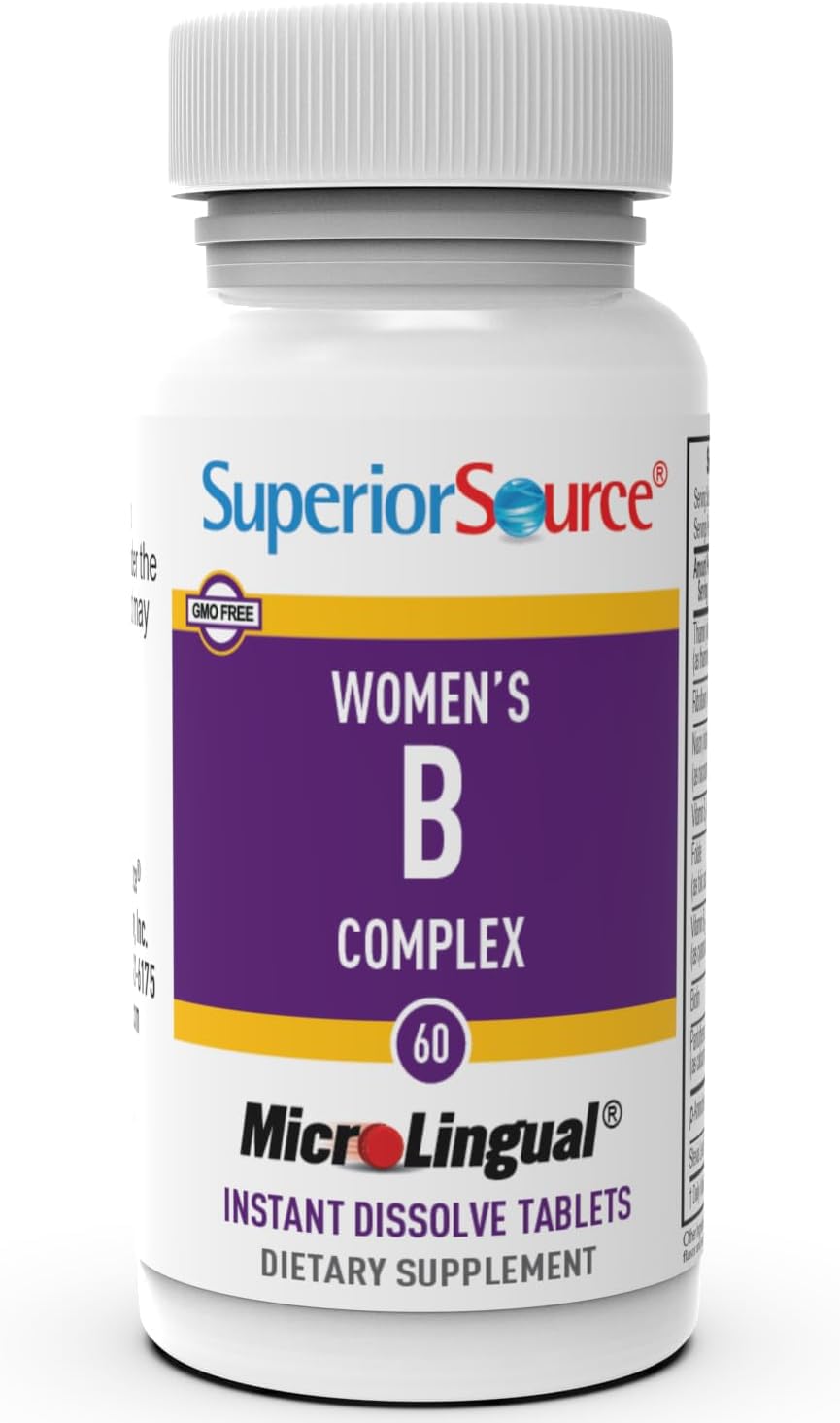 Superior Source Women’s B Complex, Quick Dissolve MicroLingual Tablets, 60 Ct, B12 (1000 mcg) + B1, B2, B3, B5, B6, B7 & Folic Acid (B9), Stress, Heart & Immune Support, Increased Metabolism, Non-GMO