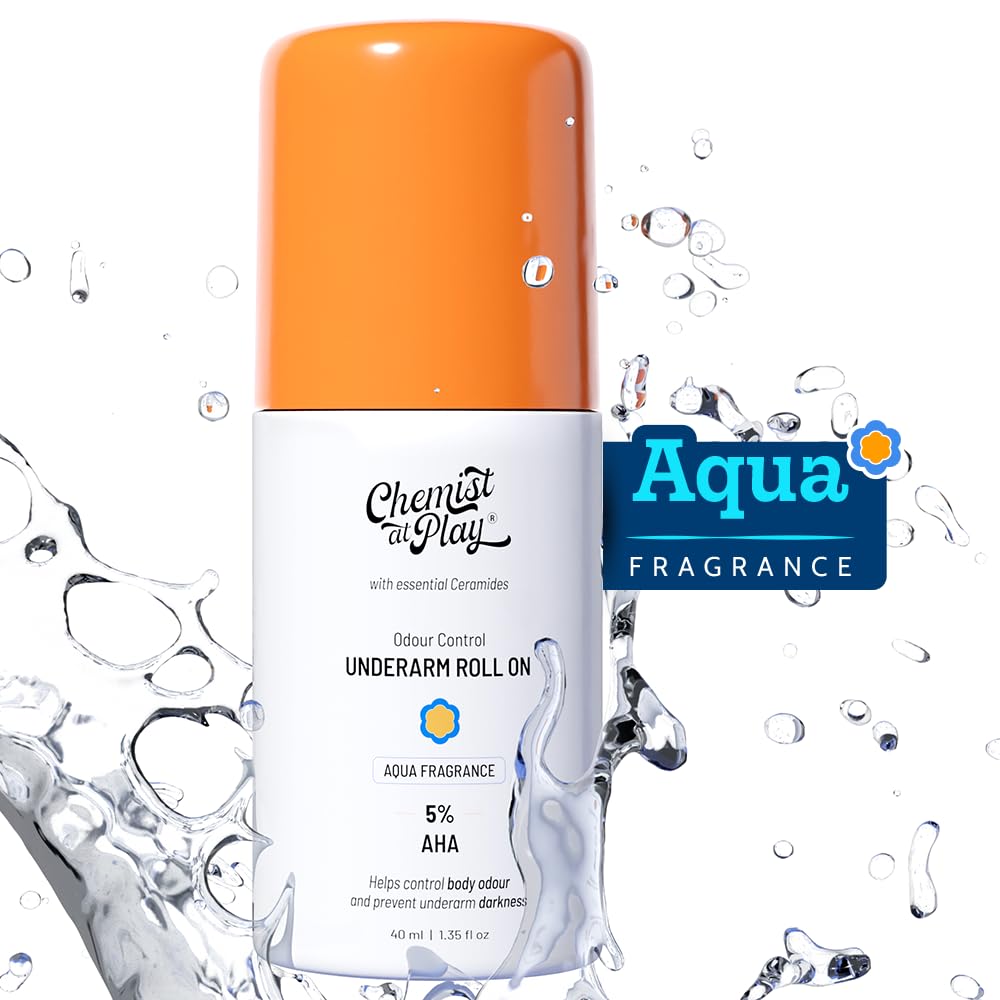 Chemist at Play UnderArm Roll-On with 5% AHA| Lactic & Mandelic Acid|Prevents Odour, Brightens Skin & Exfoliates Underarm | For Sensitive Skin | Aqua Fragrance | Alcohol & Aluminium Free | 1.35 fl oz