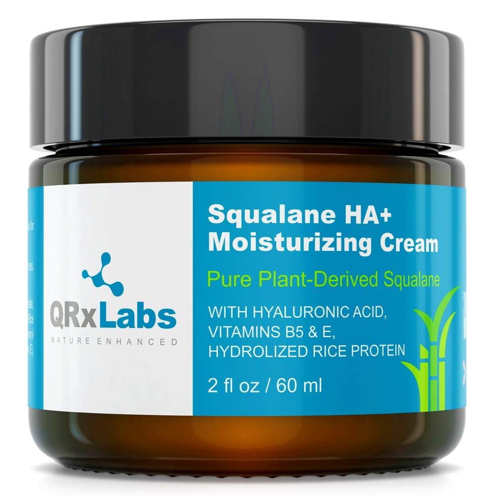QRxLabs Plant-Based Squalane HA+ Moisturizing Cream with Hyaluronic Acid – Sugarcane-Derived Squalane Face & Body Moisturizer – 2 Fl Oz (60 mL)