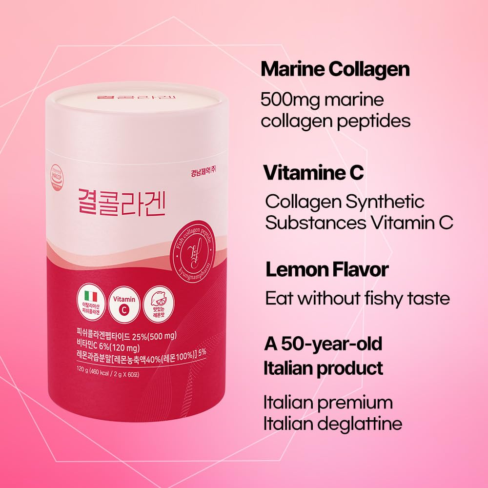 LEMONA Official Kyul Collagen, Korean Collagen Peptides for Women 60 Stick(2g) with Vitamin C for Hair, Nail, Skin, Bone & Joint Health (500 mg, Lemon)