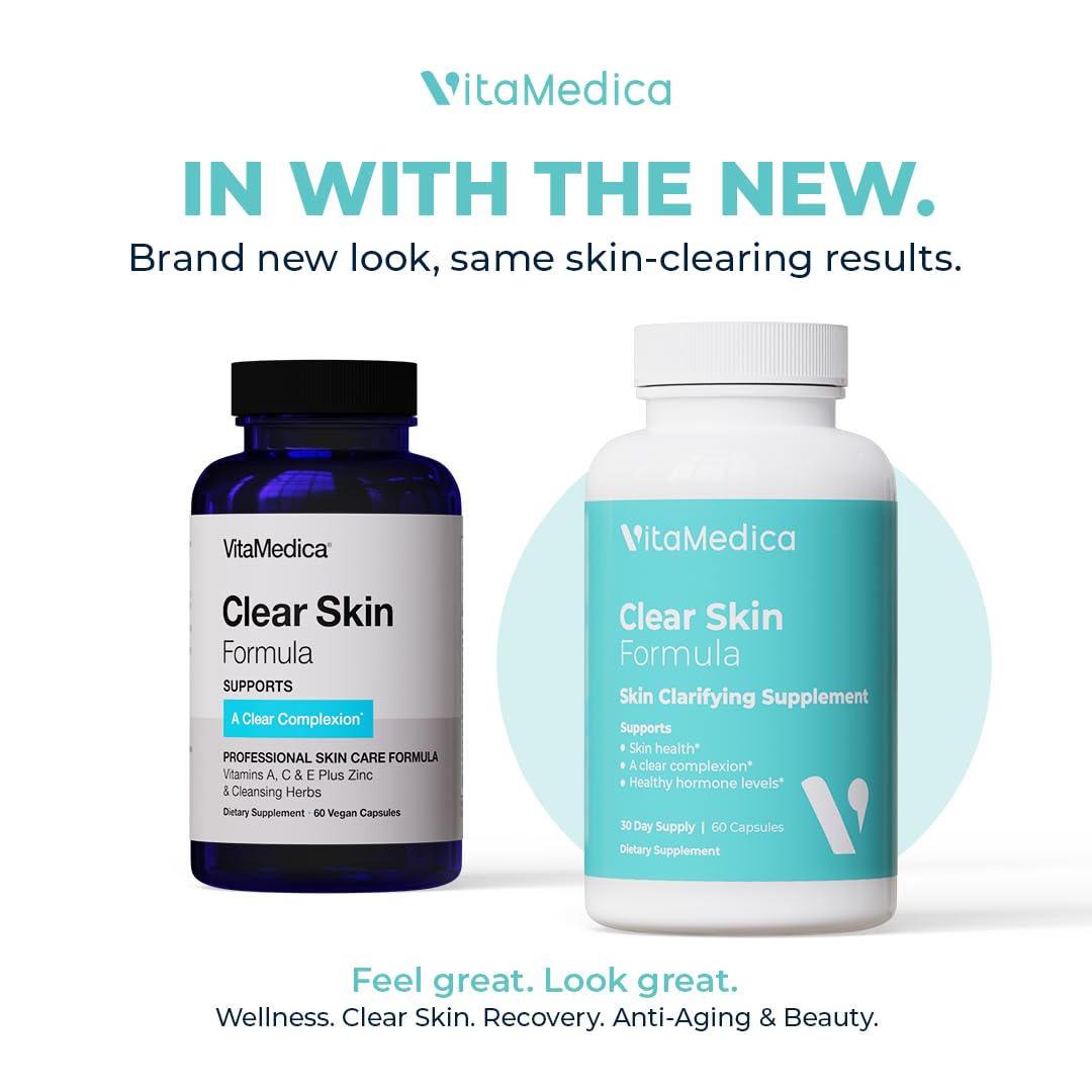 VitaMedica Clear Skin Vitamin Formula | Acne Supplement for Skin Clearing | Breakout Treatment for Women and Men | Vitamins A, C, E, Selenium, Chromium, and Zinc for Acne and Skin Health | 60 Count