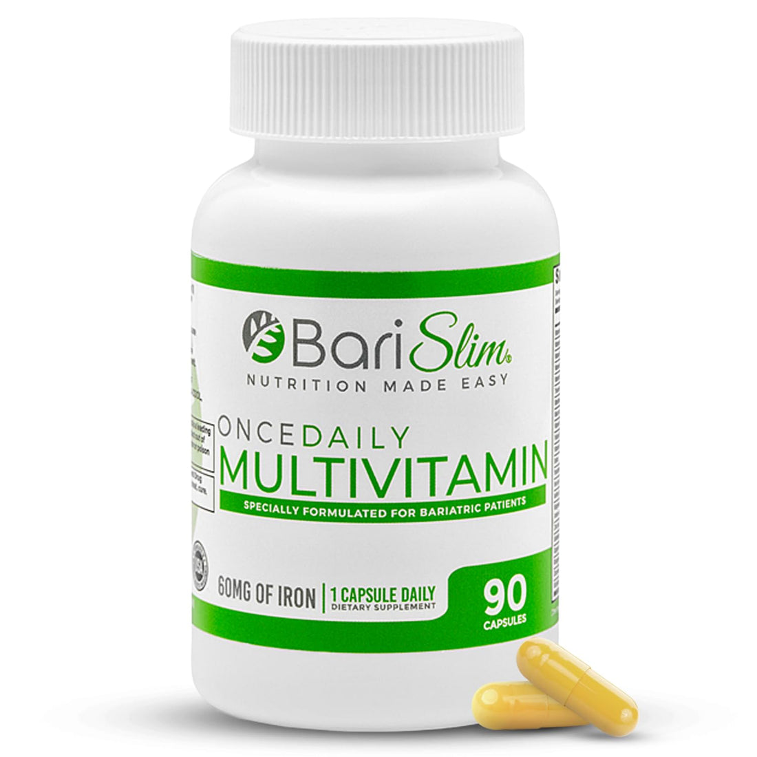 BariSlim Once Daily Bariatric Multivitamin Capsule - 60mg of Iron - Bariatric Vitamin & Supplement for Post Bariatric Surgery Including Gastric Bypass & Gastric Sleeve | 90 Day Supply