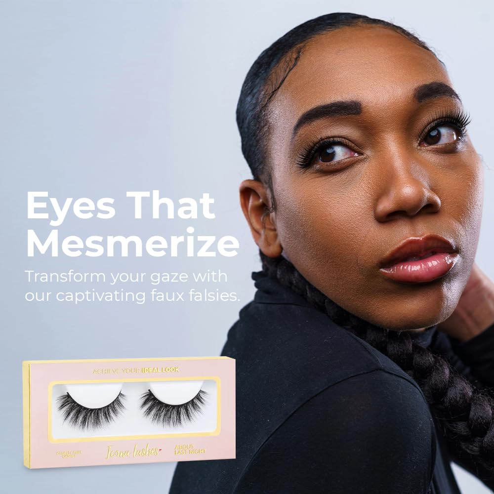 Icona Lashes Premium Quality False Eyelashes | About Last Night | Full & Luxurious | Non-Magnetic | Natural Look and Feel | Reusable | 100% Handmade & Cruelty-Free | Signature Packaging