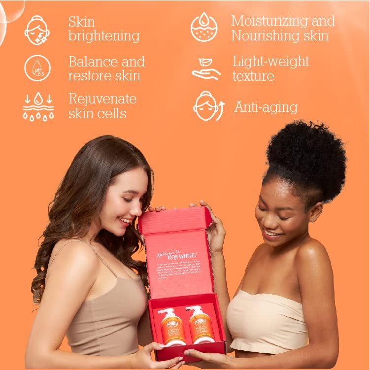 Koji White Kojic Acid & Papaya Body Lotion, Women Gift Sets for Exfoliating, Skin Brightening, Moisturizer, Radiance, Even Tone, Age Spots & Sun Damaged, Vegan, Paraben-Free, 8.45 Fl Oz (2 Bottles)