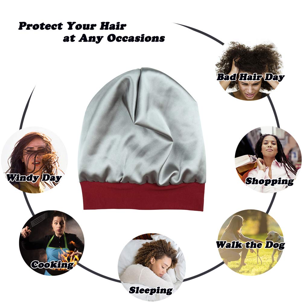 Soft Sleep Cap Protect Hair Bonnet Gifts for Daughter Night Headwear Burgundy