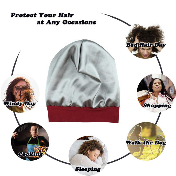 Soft Sleep Cap Protect Hair Bonnet Gifts for Daughter Night Headwear Burgundy