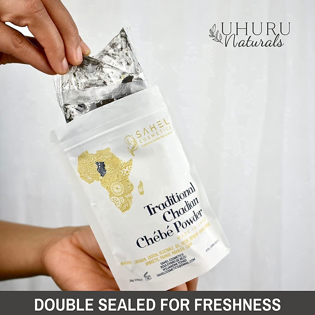 Uhuru Naturals Sahel Cosmetics Chebe Powder - Contains All-Natural Ingredients Promotes Strong and Healthy Hair Growth Helps Prevent Breakage Especially Formulated for Dry Hair Available in 4 Sizes