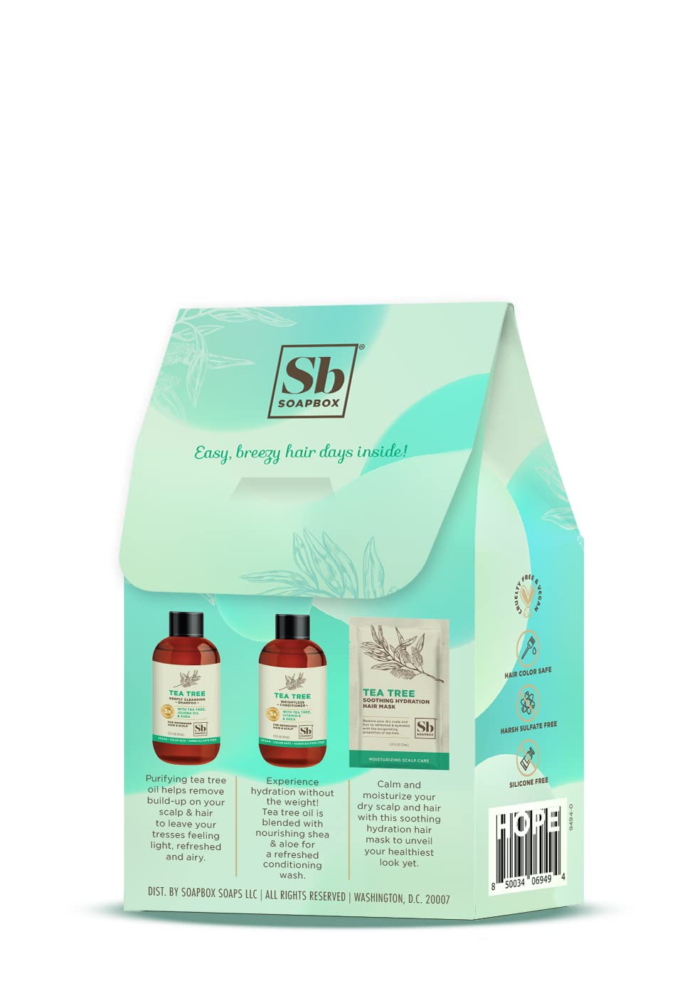 Soapbox Haircare Gift Set of 3, Travel Sized Shampoo & Conditioner with Tea Tree Oil + Scalp Treatment to Cleanse Build Up, Cleansing Hair Care Set of Three in Gift Box Easy, Breezy Hair Days Inside!