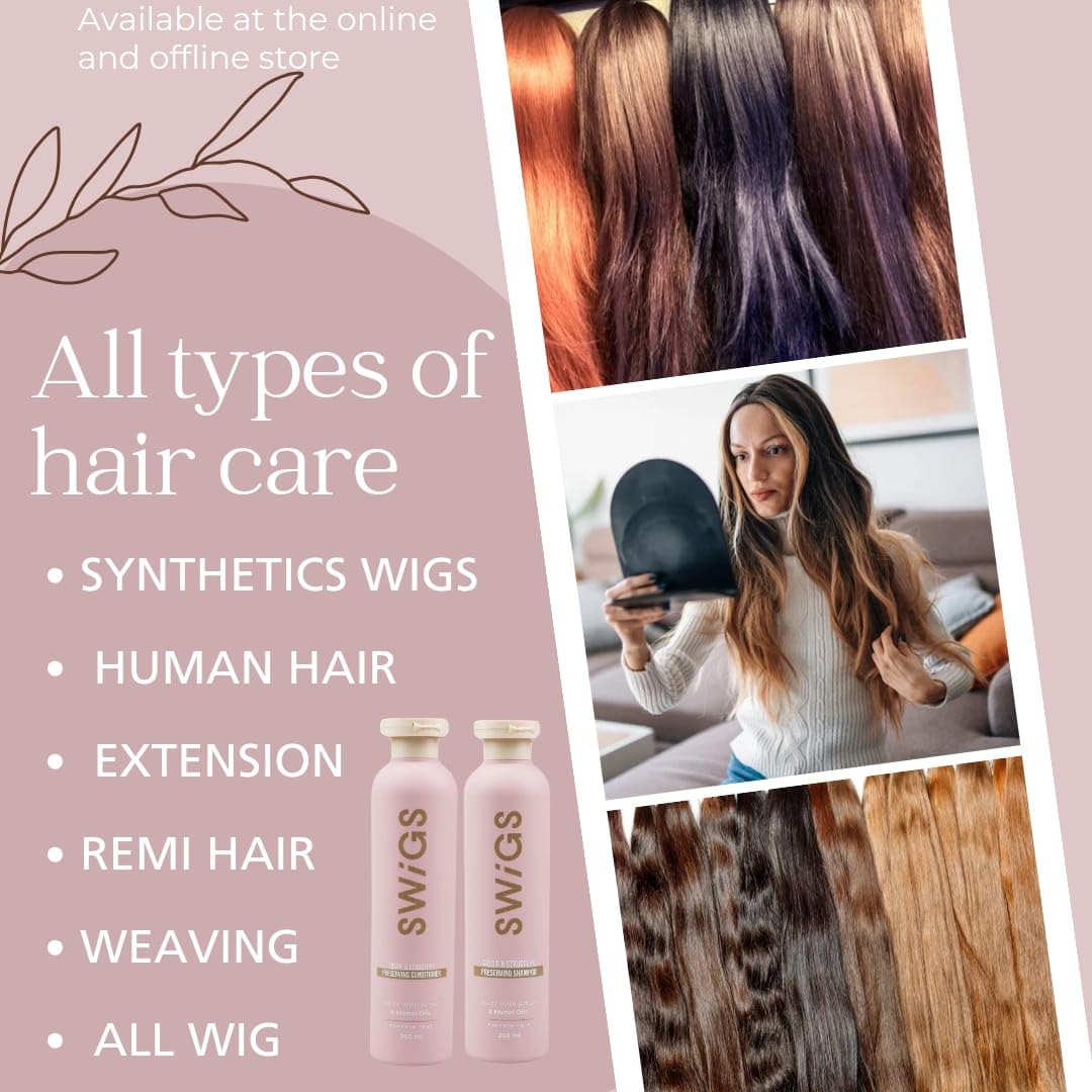 SWIGS Human & Synthetic Wig Shampoo & Conditioner set| Detangle Wig |Color-Safe| Promotes Body & Volume | Promote Silkiness & Shine | 2 Pack, 8 oz